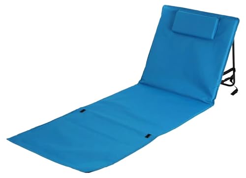 Dynamic24 Strandmatte mit Rückenlehne und Kissen Matte Strand Liege Strandstuhl Lehne Gartenliege Stuhl (Blau) von Dynamic24