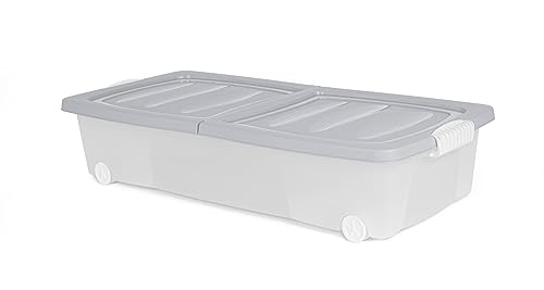 Dynamic24 XL Unterbett Kommode mit Rollen 32L Deckel Spielzeug Box Aufbewahrung Aufbewahrungsbox Flach Set Kunststoff Unterbettkommoden Unterbettkommode Bettkasten Unterbettbox (1 Stück, Grau) von Dynamic24