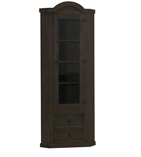 Dynamic24 Eckschrank New Mexico Kiefer massiv kolonial braun Vitrinenschrank Vitrine Landhaus-Stil von Dynamic24