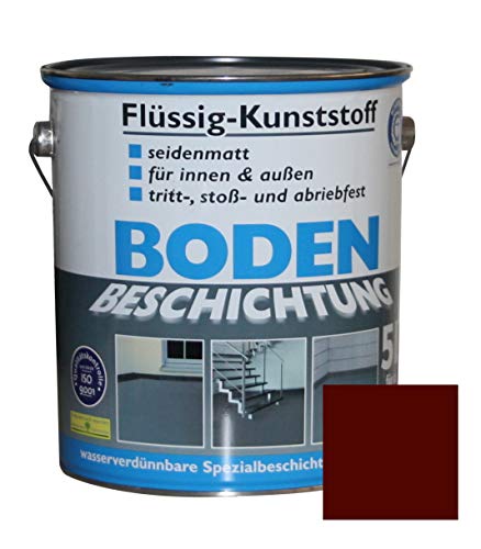 Flüssig Kunststoff 5L Bodenbeschichtung für 50m² Betonfarbe Estrichfarbe Beton Beschichtung Boden Estrich Farbe Bodenfarbe innen / außen Halle Keller Terrasse Kellerboden Putz Holz Rotbraun RAL 8012 von Dynamic24