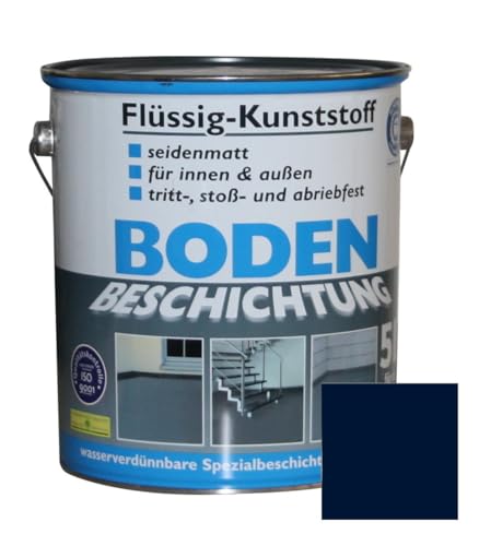 Flüssig Kunststoff 5L Bodenbeschichtung 50m² Betonfarbe Beton Beschichtung Boden Estrich Farbe Halle Estrichfarbe Bodenfarbe für innen und außen Keller Terrasse Kellerboden Stahlblau RAL 5012 von Dynamic24