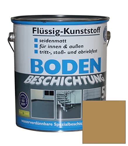 Flüssig Kunststoff 5L Bodenbeschichtung für 50m² Betonfarbe Estrichfarbe Beton Beschichtung Boden Estrich Farbe Bodenfarbe innen / außen Halle Keller Terrasse Kellerboden Putz Holz Braunbeige RAL 1011 von Dynamic24