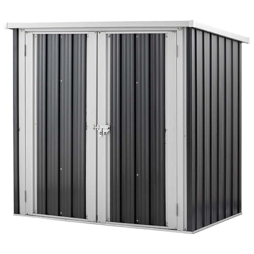 Geräteschuppen Stahl 147x86 cm - Wetterfestes Gartenhaus mit Pultdach & Flügeltür - Verzinkter Stahlschuppen mit Fundamentrahmen - Gerätehaus anthrazit von Dynamic24