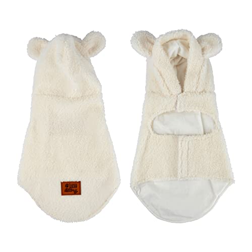 Hunde Teddyfleece Mantel mit Ohren Winterjacke Hundemantel Hundebekleidung Fleece Jacke Jacken Hundejacke Hundeweste Wintermantel Parka warm Hundekleidung Steppjacke Creme (S) von Dynamic24