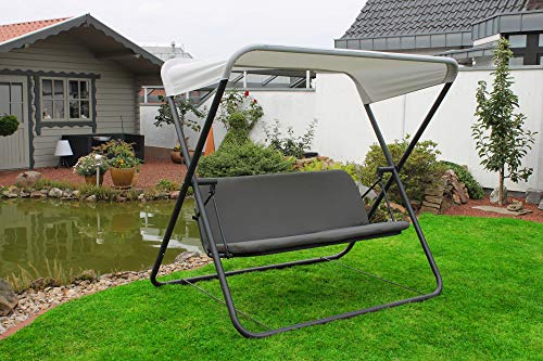 Leco Hollywoodschaukel klappbar Gartenschaukel Garten Schaukel Schaukelbank grau Gartenmöbel Terrasse Sonnendach Sonnenschutz faltbar zusammenklappbar 2 Personen von Dynamic24