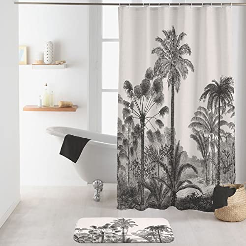 Dynamic24 Palmen Duschvorhang 180x200cm + Ringe grau Badewannenvorhang Wannen Bad Dusche Vorhang von Dynamic24