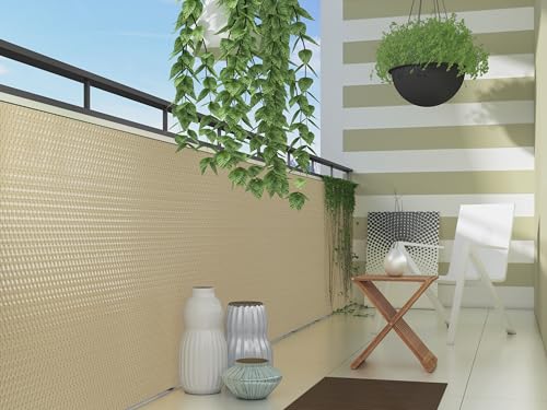 Polyrattan Sichtschutzmatte in Rattan-Optik PVC Sichtschutz Matte Sichtschutzzaun Balkongeländer Sichtschutzwand Balkonsichtschutz Balkon Zaun Windschutz Poolumrandung Zaun (beige, 300x90cm) von Dynamic24