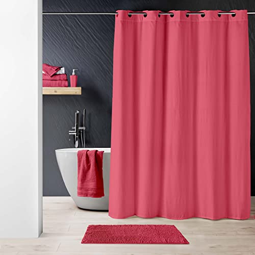 Dynamic24 Premium Duschvorhang mit Waffelmusterstruktur 180x200cm Waffel Stoff Textil Badewannenvorhang Anti Schimmel Bad Vorhang wasserdicht Badewanne (Pink) von Dynamic24