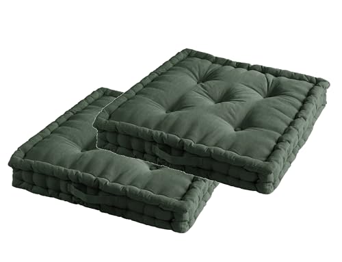 Premium Sitzkissen Stuhlkissen Auflagen Bankauflage 60x60cm für Indoor Outdoor 10cm dick aus 100% Baumwolle Bodenkissen Palettenkissen Polsterung Steppkissen mit Tragegriff (2, Khaki, 60x60x10cm) von Dynamic24