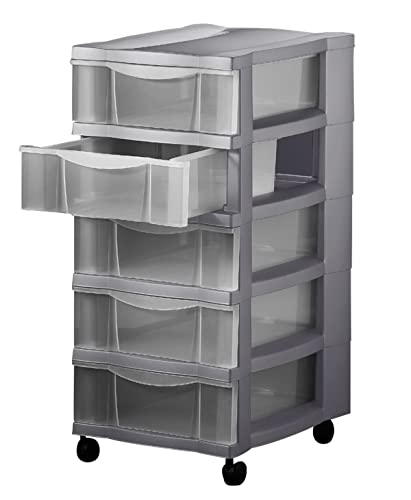 Schubladenschrank mit 5 Schubladen und Rollen Rollwagen Rollcontainer Bürocontainer rollbar Kommode Organizer aus recyclebarem Kunststoff Aufbewahrungssystem für Küche Bad Wohnzimmer Büro von Dynamic24