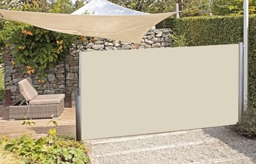 Seitenmarkise 140x300cm Markise Sonnenschutz Sicht Wind Schutz Trennwand beige Natur ausziehbar Sichtschutz Markisen Windschutz für Garten, Balkon, Terrasse von Dynamic24