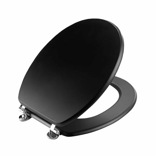 Universal MDF WC Sitz Deckel matt mit Metallscharnieren mit Holzkern (MDF) Klodeckel Toilette WC-Brille Toilettendeckel ohne Absenkautomatik (Schwarz) von Dynamic24