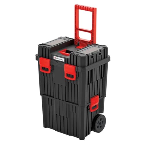 XXL Werkzeugkoffer fahrbar 2-teilig – robuster Werkzeugwagen mit Rollen, Kleinteilefächern & Organizer – stapelbare Box mit Griff für Heimwerker & Werkstatt – leerer Werkzeug Trolley von Dynamic24