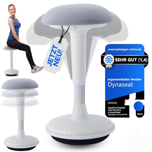 Dynaseat Ergonomischer Hocker höhenverstellbar zum Sitzen & Stehen (Weiß, 45-65 Variante) - Sitzhocker Bürohocker ergonomisch - Schreibtischhocker mit Schwingeffekt - Stehhilfe von Dynaseat