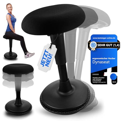 Dynaseat Ergonomischer Hocker höhenverstellbar zum Sitzen & Stehen (Schwarz, 65-85 Variante) - Sitzhocker Bürohocker ergonomisch - Schreibtischhocker mit Schwingeffekt - Stehhilfe von Dynaseat