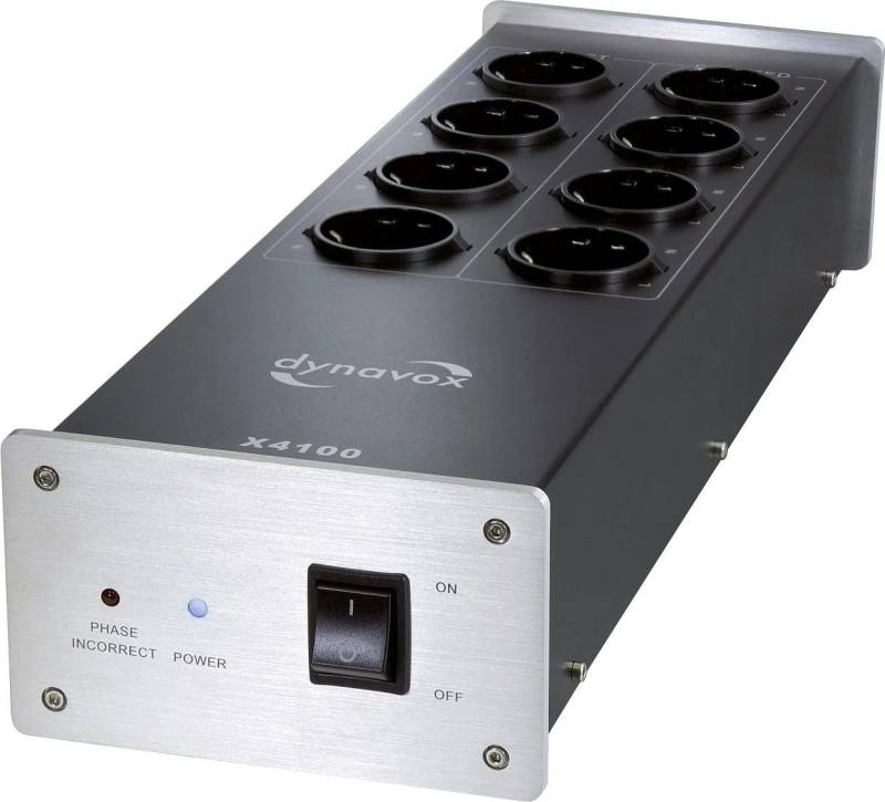 Dynavox Dynavox HiFi-Steckdosenleiste X4100S silber Mehrfachsteckdose 8-fach (Phasen-LED zur Anzeige falscher Phasenlage in Zuleitung), 8 Steckplätze: 4 x gefiltert, 4 x ungefiltert von Dynavox
