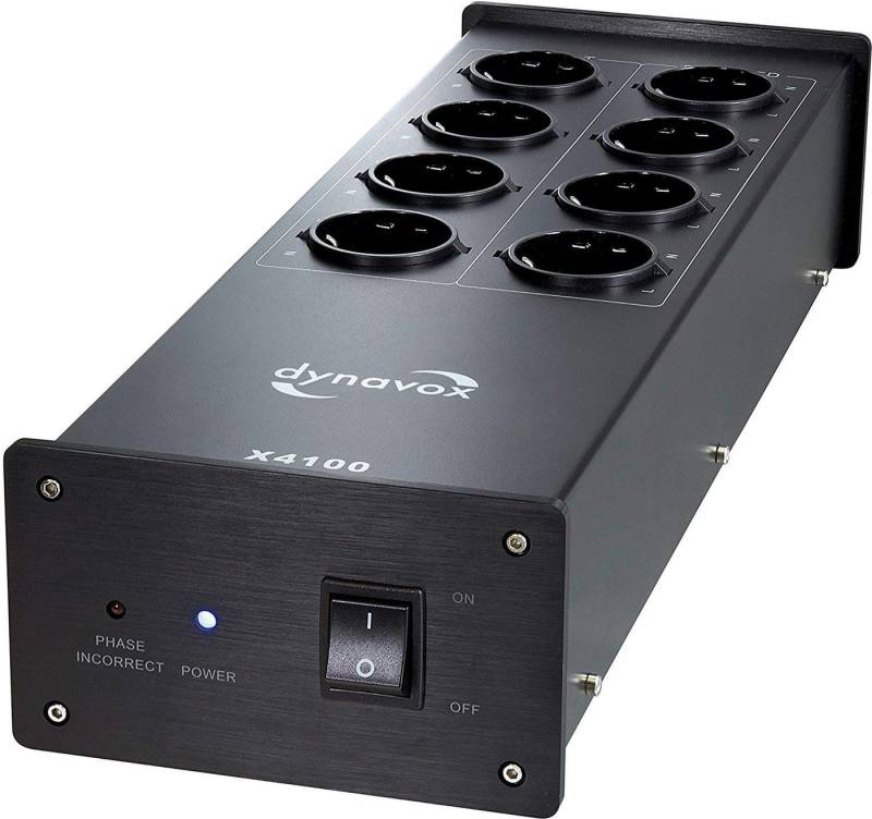 Dynavox HiFi-Steckdosenleiste X4100 Mehrfachsteckdose 8-fach (Phasen-LED zur Anzeige falscher Phasenlage in Zuleitung), 8 Steckplätze: 4 x gefiltert, 4 x ungefiltert von Dynavox