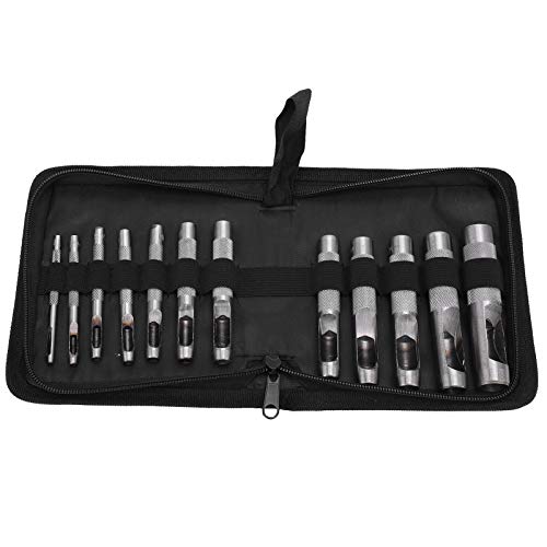 Dyocoag 12pcs Gürtelloch Puncher Set Carbon Steel Leder Hollow Punch Multi-Funktion Handwerkzeuge 3-16 mm für Lederhandwerk von Dyocoag