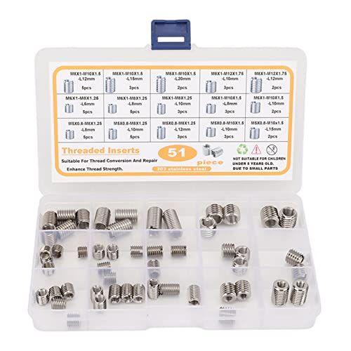 Dyocoag 51 PCs -Gewinde Reparatureinsatz Sortiment Kit M5 bis M8 Edelstahlschrauben -Gewinde Reparatureinsatz mit Speicherbox Dyocoag 51 PCs -Gewinde Reparatureinsatz Sortiment Kit M5 bis M8 Edelstahlschrauben -Gewinde Reparatureinsatz mit Speicherbox von Dyocoag