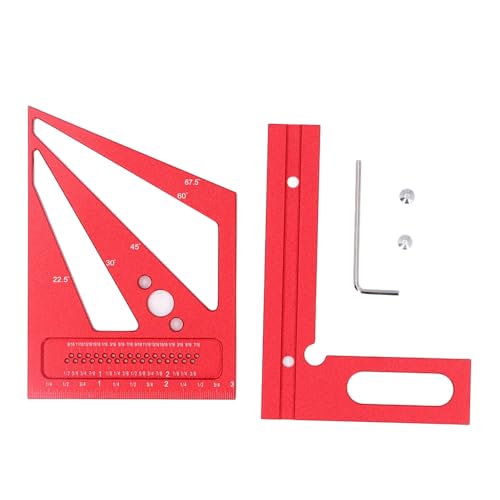 Dyocoag Holzbearbeitung Herrscher Multifunktioneller Winkel Messung Lineal Aluminiumlegierung Square Tool Scribing und Markierung für Holzbearbeitungsprojekte (Rot) von Dyocoag
