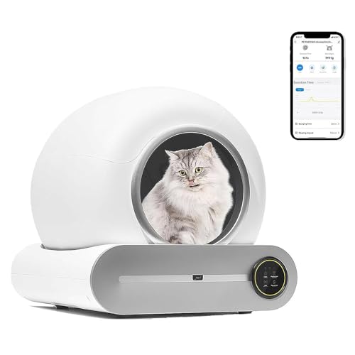 Automatische Katzentoilette, 65 l, Reinigungsroboter mit extra großem Fassungsvermögen – intelligente Selbstreinigung mit App-Steuerung – unterstützt 2,4-g-WLAN – verbessert von Dyqyym