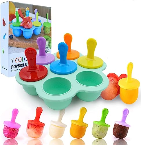 Dyroe Eisformen Eis am Stiel Silikon Eisform, 7 Popsicle Formen Set,3 Mini Wassereis Tüten, Eisformen Silikon aus 100% Lebensmittelsilikon, BPA Frei - Perfekt für Baby, Kinder und Erwachsene Grün von Dyroe