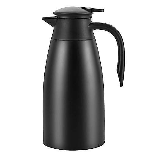 Dyserbuy 2L Thermo-Kaffeekaraffe, doppelwandige vakuumisolierte Kanne, Kaffeekanne mit Druckknopfverschluss, Edelstahl-Thermokanne, hält heißes und kaltes Wasser, Schwarz von Dyserbuy