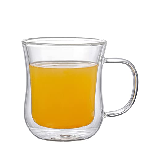 Dysetcs 2 x 200 ml doppelschichtige Glas-Kaffeetasse, elegante türkische Teegläser, klare isolierte Kaffeetasse mit Griff, perfekt für Latte Cappuccino heiße Schokolade von Dysetcs