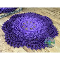 Runder Häkelteppich, Gestrickter Blumenteppich, Wohndekor, Flickenteppich, Einweihungsgeschenk, Weihnachtsgeschenk, Lotusblumendekor von Dysode