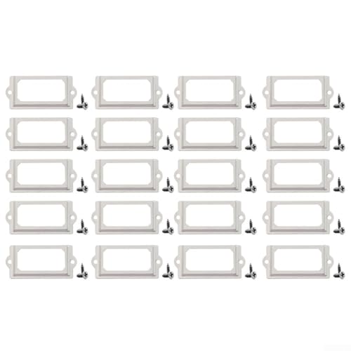 20 Stück Antik Messing Label Pull Frame Griffe für Schubladen, geeignet für Schränke, Aktenboxen, Schmuckaufbewahrung und Apothekereinheiten (Silber) von DystopiaWorld