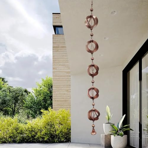 42,52 Zoll Regenkette, Metall hängende Regenketten, drehbarRegenfängerkette mit Glocke, Windspiel, für Fenster Garten Dekorationen von DystopiaWorld