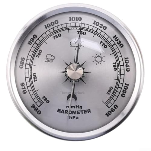 Analoges Barometer mit Thermometer-Hygrometer, Barometer Metallrahmen, Haushalt, kompakte Barometer, für Wohnzimmer, Büros, Wetterstationen (Silber) von DystopiaWorld