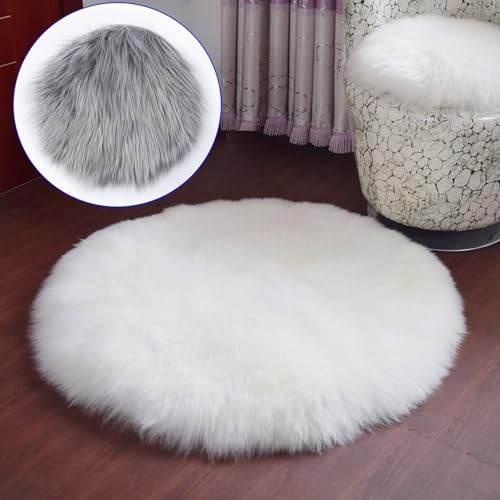 Bequemer runder Kunstteppich für den Haushalt, Matte für Schlafzimmer, Sofa und Stuhl (weiß, 30 cm) von DystopiaWorld