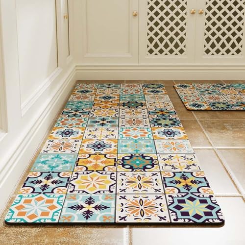 Bodenmatte im Boho-Stil, mit rutschfester Unterseite, wasserdichtes Design, gepolsterte Unterstützung und Material, für sicheren Kochbereich Bodenmatte im Boho-Stil, mit rutschfester Unterseite, wasserdichtes Design, gepolsterte Unterstützung und Material, für sicheren Kochbereich von DystopiaWorld