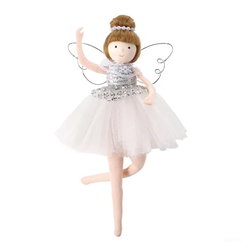 Dekorativer Ballettmädchen-Plüsch-Engel-Puppenanhänger für den Weihnachtsbaumgebrauch, der saisonalen Heimdekorationen ein bedeutungsvolles und festliches Element hinzufügt (Silber) von DystopiaWorld