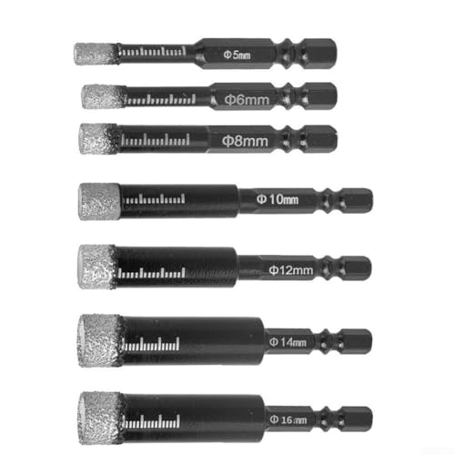 Diamant-Trockenbohrer, 516 mm, 2 Stück, für Marmor-Keramikfliesen, Sechskantschaft mit Wachskühlung zum Trockenbohren auf Granit, Mauerwerk, Beton, Fliesen, Glas und Hartplastik (2 Stück, 8 mm) von DystopiaWorld