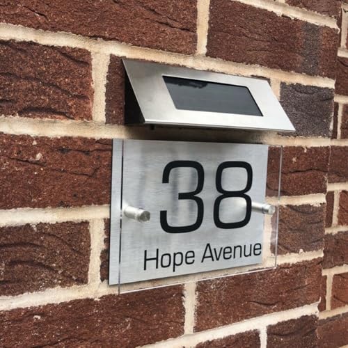 Edelstahl-Solar-Hausnummernschild, LED-Licht-Adressschild, personalisierte Hausnummern, für Außentor, Zaun, Wand, Hof, Straße, Park Edelstahl-Solar-Hausnummernschild, LED-Licht-Adressschild, personalisierte Hausnummern, für Außentor, Zaun, Wand, Hof, Straße, Park von DystopiaWorld
