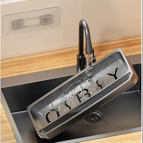 Erweiterbares Küchenspüle-Organizer-Regal, mit selbstentleerendem Regal, zur Aufbewahrung von Schwamm und Waschmittel, entworfen, um sicher am Spülbeckenrand zu befestigen und Platz auf der Theke zu von DystopiaWorld