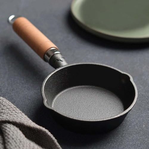 Gusseisen-Pfanne, Mini-Bratpfanne, mit unbeschichtetem und antihaftbeschichtetem Design, Wärmespeicherung und -verteilung, zum Grillen von Steak, schwarz (16 x 3 cm) von DystopiaWorld