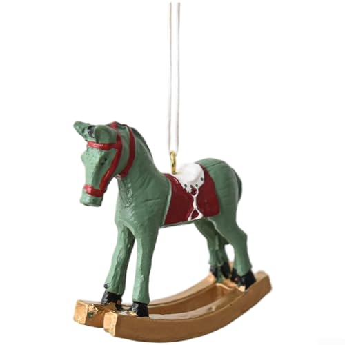 Handgefertigtes Schaukelpferd-Ornament aus Kunstharz für Baum, mit europäischen Design-Elementen, perfekt für das Hinzufügen von Urlaubs-Charme zu DIY-Dekorationen (grün) von DystopiaWorld