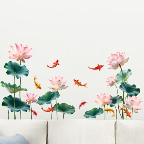 Lotus Libellen-Wandaufkleber, chinesischer Stil, Blumenblätter, Aufkleber, für Zuhause oder Büro, Fensteraufkleber, 60 x 90 cm (E) von DystopiaWorld