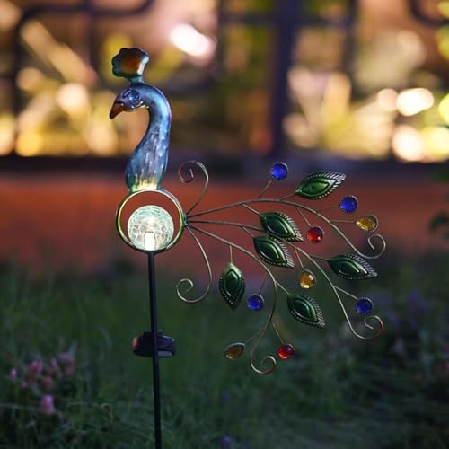 Metall Pfau Solar Gartenleuchte Garten Ornamente Outdoor Dekorative Vogel Kunst Solarleuchten für Weg Rasen Hof Blumentopf von DystopiaWorld