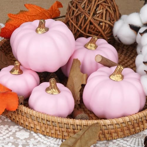 Pinke Kürbisse Herbst Mini kleine künstliche Kürbisse für Ernte Halloween Thanksgiving (12 Stück) von DystopiaWorld