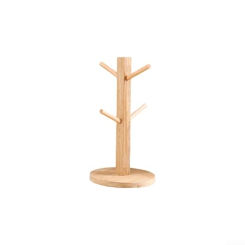 Platzsparendes Kaffeebecherregal aus Holz mit einzigartigem Baum-Design und 6 Haken für einfachen Zugang (Kreis) von DystopiaWorld