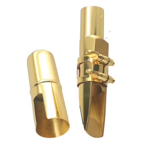 Professionelles Tenorsaxophon Metallmundstück mit Blattschraube und Kappe, Messingkonstruktion, Größen #5#6#7#8#9, Ersatzzubehör für Saxophone, leichtes und tragbares Design (Tenor 7) von DystopiaWorld