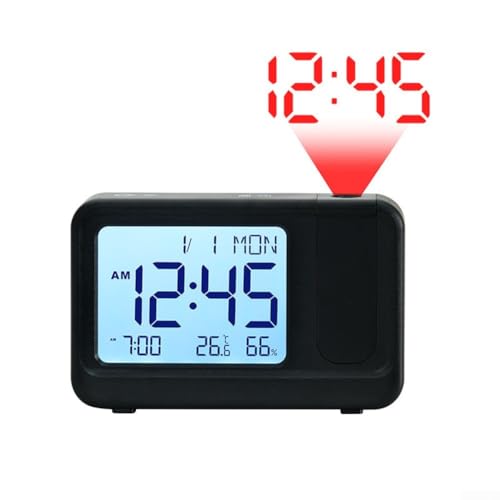 Projektionswecker Nachttisch, Digitaluhr mit 180° Projektor, Multifunktionaler LCD-Alarm, für Schlafzimmer, Wohnzimmer, Büro (A) von DystopiaWorld
