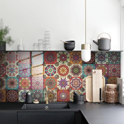 Stilvolle Fliesenaufkleber mit Blumenmotiv, wasserdichtes PVC für einfache Wanddekoration (20 x 20 cm x 24 Film) von DystopiaWorld