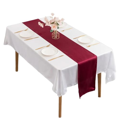 Stilvoller Satin-Tischläufer für Bankette und Hochzeiten, verschönert die Veranstaltungsdekoration mit reiner Ästhetik (Rotwein) von DystopiaWorld