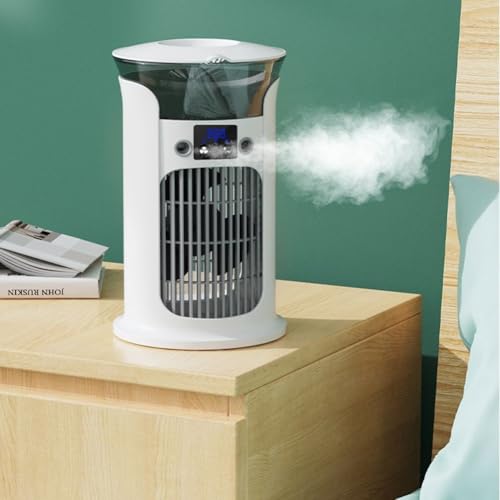 Tragbare mobile Klimaanlagen, flüsterleiser Betrieb, Kühlventilator, mit Nebelfunktion und einstellbaren Windgeschwindigkeiten, 180°-Weitwinkel-Luftzufuhr (weiß) von DystopiaWorld