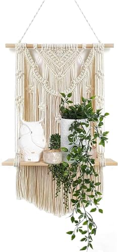 Dytabepl Makramee Wandbehang Regal, Einstufiges Schwebendes HäNgendes Regal Organizer AufhäNger, Wand von Dytabepl